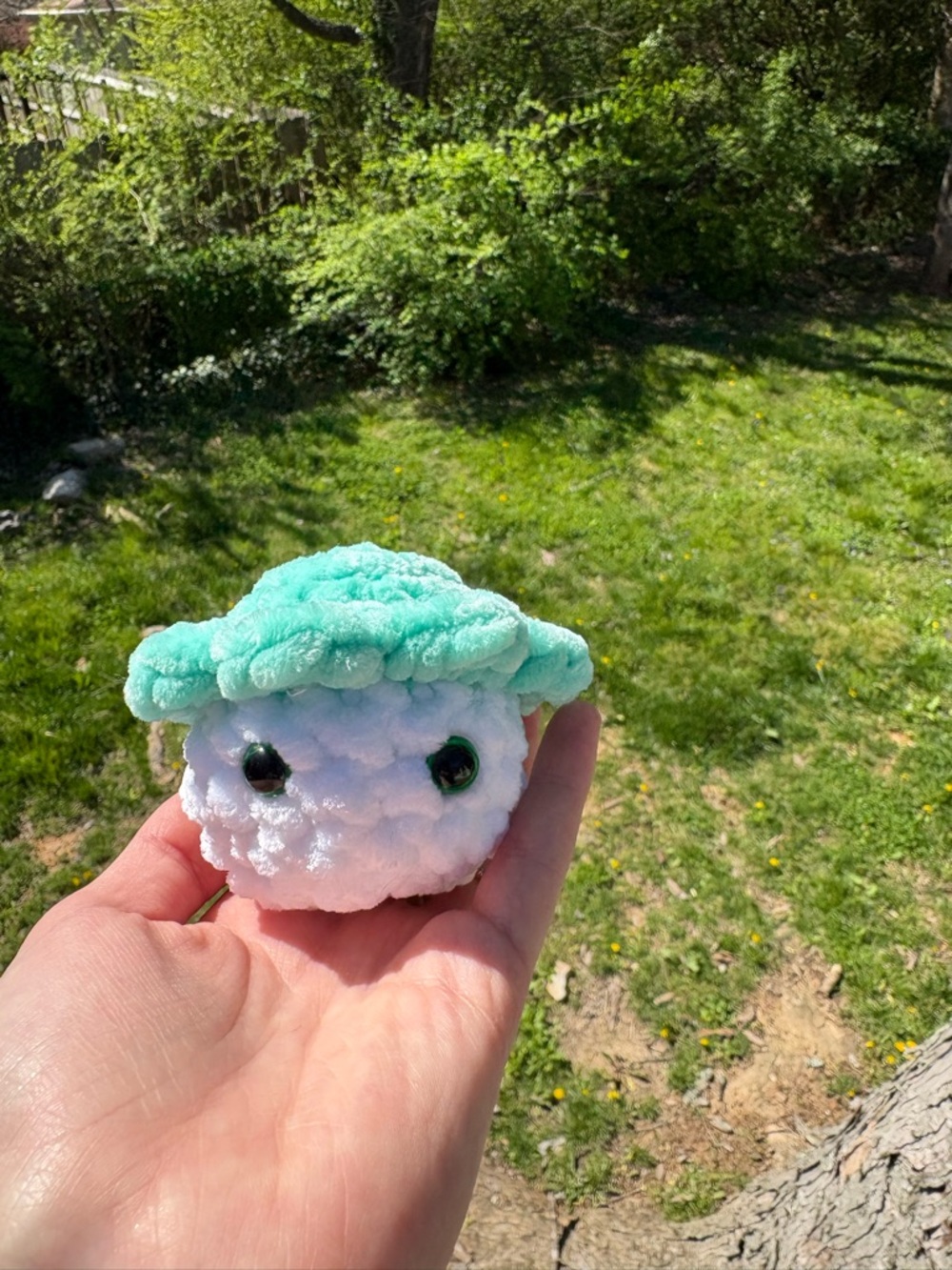Hand Crafted Mint Green and White Plush Mushroom Plushie